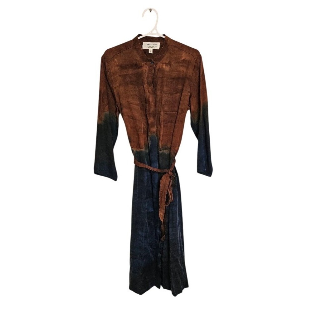 Anthropologie Cloth & Stone Perla Midi Shirt Dress Size Small Tie Dye Brown Blue